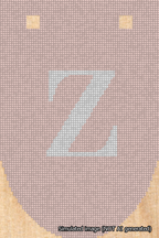 A simulated image of the stitched needlepoint design: Banner 18m Rounded Z White on Pink. Not A.I. generated.