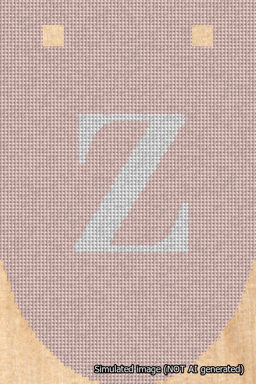A simulated image of the stitched needlepoint design: Banner 18m Rounded Z White on Pink. Not A.I. generated.