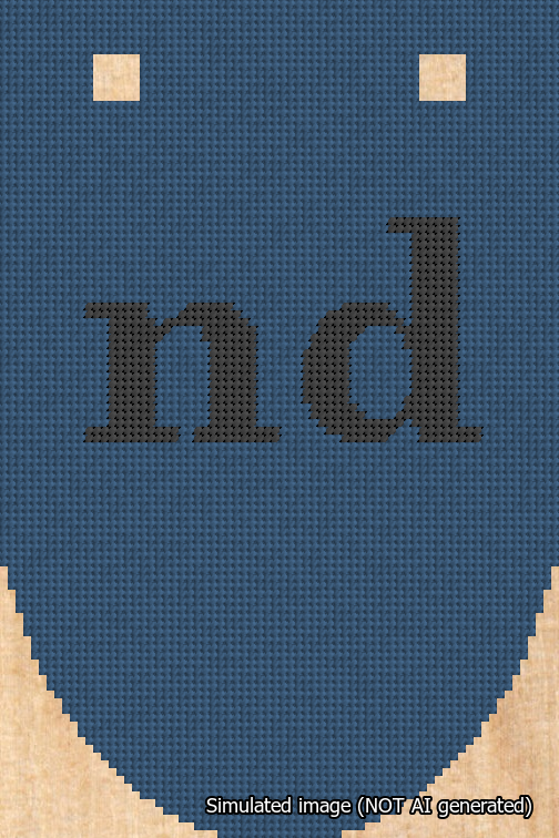 A simulated image of the stitched needlepoint design: Banner 18m Rounded nd Black on Blue. Not A.I. generated.
