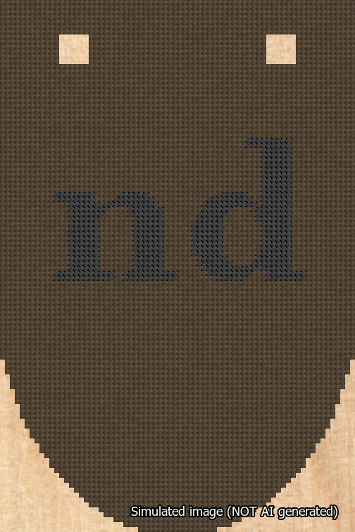 A simulated image of the stitched needlepoint design: Banner 18m Rounded nd Black on Brown. Not A.I. generated.