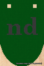 A simulated image of the stitched needlepoint design: Banner 18m Rounded nd Black on Green. Not A.I. generated.