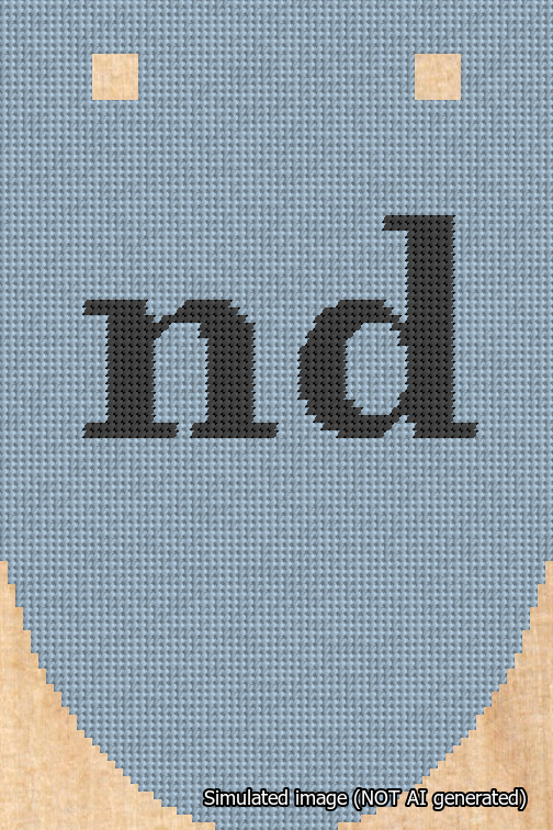 A simulated image of the stitched needlepoint design: Banner 18m Rounded nd Black on Light Blue. Not A.I. generated.