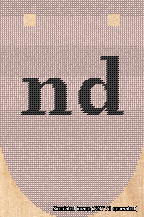 A simulated image of the stitched needlepoint design: Banner 18m Rounded nd Black on Pink. Not A.I. generated.