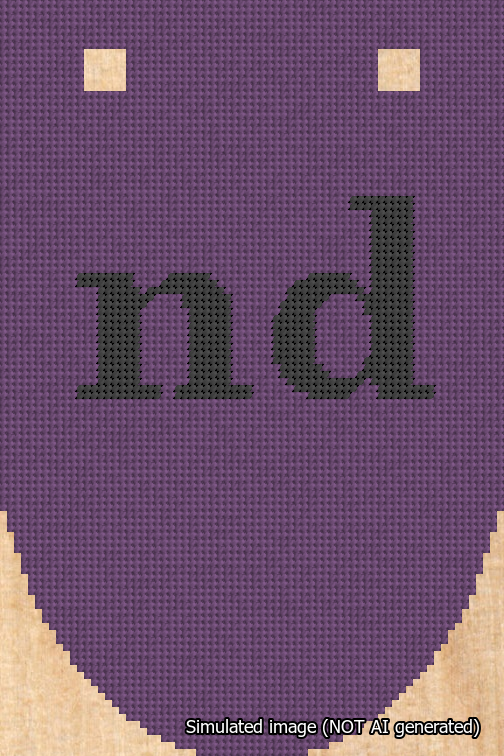 A simulated image of the stitched needlepoint design: Banner 18m Rounded nd Black on Purple. Not A.I. generated.