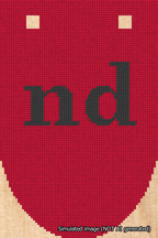 A simulated image of the stitched needlepoint design: Banner 18m Rounded nd Black on Red. Not A.I. generated.
