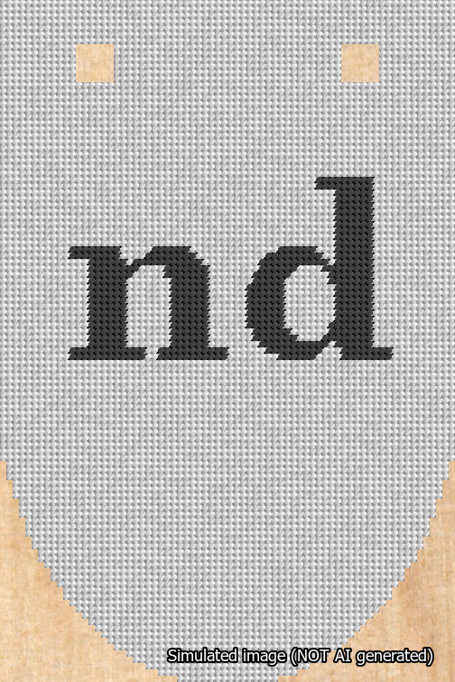 A simulated image of the stitched needlepoint design: Banner 18m Rounded nd Black on White. Not A.I. generated.