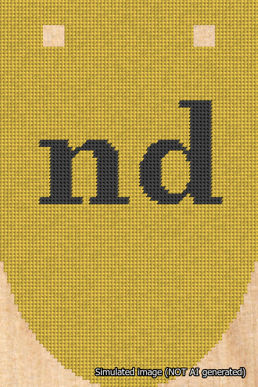 A simulated image of the stitched needlepoint design: Banner 18m Rounded nd Black on Yellow. Not A.I. generated.