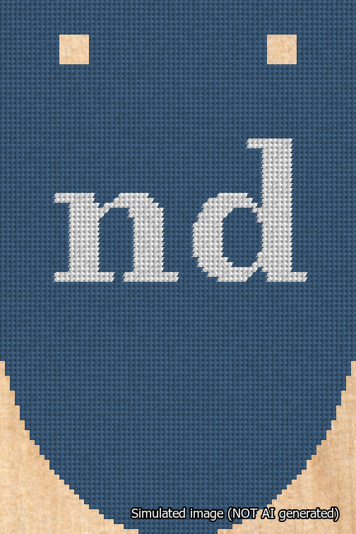 A simulated image of the stitched needlepoint design: Banner 18m Rounded nd White on Blue. Not A.I. generated.
