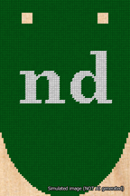 A simulated image of the stitched needlepoint design: Banner 18m Rounded nd White on Green. Not A.I. generated.