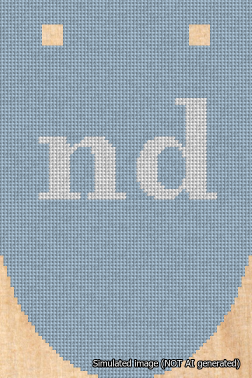A simulated image of the stitched needlepoint design: Banner 18m Rounded nd White on Light Blue. Not A.I. generated.