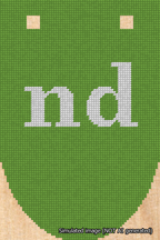 A simulated image of the stitched needlepoint design: Banner 18m Rounded nd White on Light Green. Not A.I. generated.
