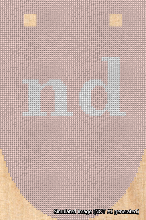 A simulated image of the stitched needlepoint design: Banner 18m Rounded nd White on Pink. Not A.I. generated.