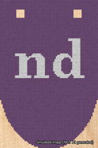 A simulated image of the stitched needlepoint design: Banner 18m Rounded nd White on Purple. Not A.I. generated.
