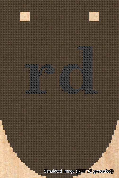 A simulated image of the stitched needlepoint design: Banner 18m Rounded rd Black on Brown. Not A.I. generated.