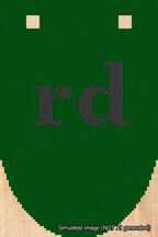 A simulated image of the stitched needlepoint design: Banner 18m Rounded rd Black on Green. Not A.I. generated.