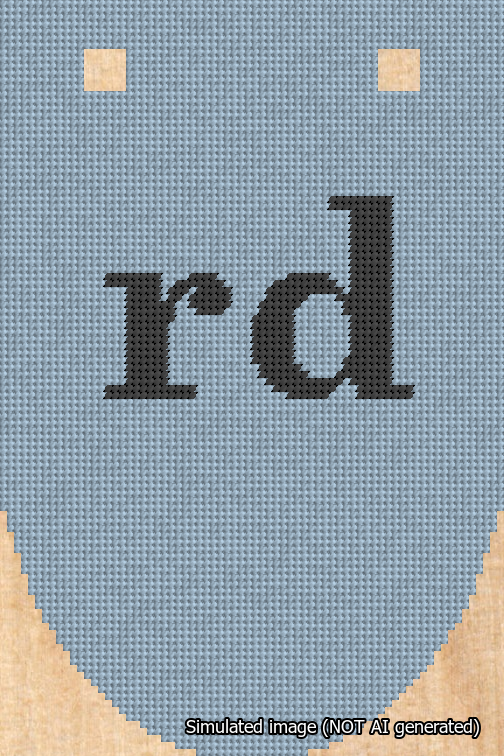 A simulated image of the stitched needlepoint design: Banner 18m Rounded rd Black on Light Blue. Not A.I. generated.