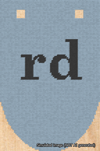 A simulated image of the stitched needlepoint design: Banner 18m Rounded rd Black on Light Blue. Not A.I. generated.