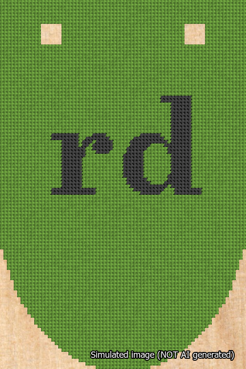 A simulated image of the stitched needlepoint design: Banner 18m Rounded rd Black on Light Green. Not A.I. generated.