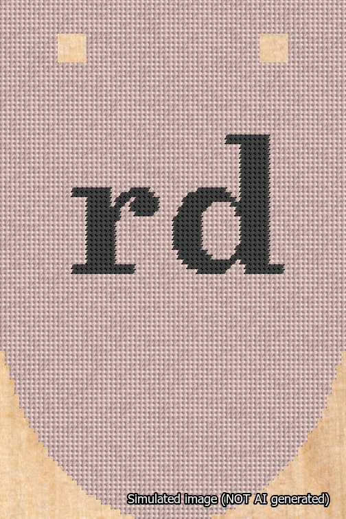 A simulated image of the stitched needlepoint design: Banner 18m Rounded rd Black on Pink. Not A.I. generated.