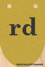 A simulated image of the stitched needlepoint design: Banner 18m Rounded rd Black on Yellow. Not A.I. generated.