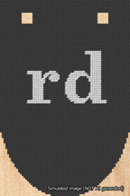 A simulated image of the stitched needlepoint design: Banner 18m Rounded rd White on Black. Not A.I. generated.