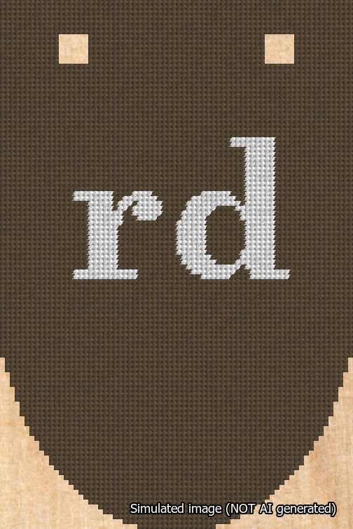 A simulated image of the stitched needlepoint design: Banner 18m Rounded rd White on Brown. Not A.I. generated.