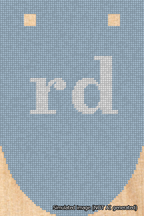 A simulated image of the stitched needlepoint design: Banner 18m Rounded rd White on Light Blue. Not A.I. generated.
