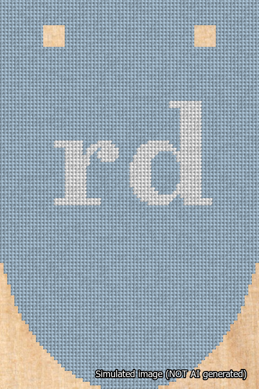 A simulated image of the stitched needlepoint design: Banner 18m Rounded rd White on Light Blue. Not A.I. generated.