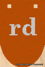A simulated image of the stitched needlepoint design: Banner 18m Rounded rd White on Orange. Not A.I. generated.