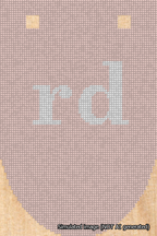 A simulated image of the stitched needlepoint design: Banner 18m Rounded rd White on Pink. Not A.I. generated.