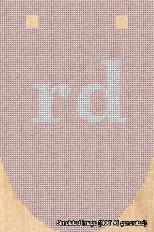 A simulated image of the stitched needlepoint design: Banner 18m Rounded rd White on Pink. Not A.I. generated.