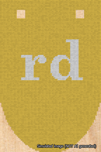 A simulated image of the stitched needlepoint design: Banner 18m Rounded rd White on Yellow. Not A.I. generated.