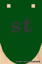 A simulated image of the stitched needlepoint design: Banner 18m Rounded st Black on Green. Not A.I. generated.