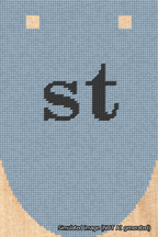 A simulated image of the stitched needlepoint design: Banner 18m Rounded st Black on Light Blue. Not A.I. generated.