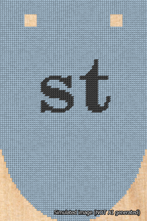A simulated image of the stitched needlepoint design: Banner 18m Rounded st Black on Light Blue. Not A.I. generated.