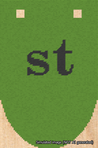 A simulated image of the stitched needlepoint design: Banner 18m Rounded st Black on Light Green. Not A.I. generated.