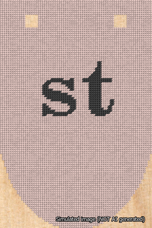 A simulated image of the stitched needlepoint design: Banner 18m Rounded st Black on Pink. Not A.I. generated.