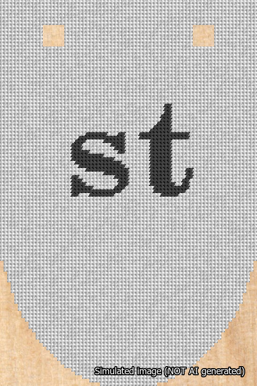 A simulated image of the stitched needlepoint design: Banner 18m Rounded st Black on White. Not A.I. generated.