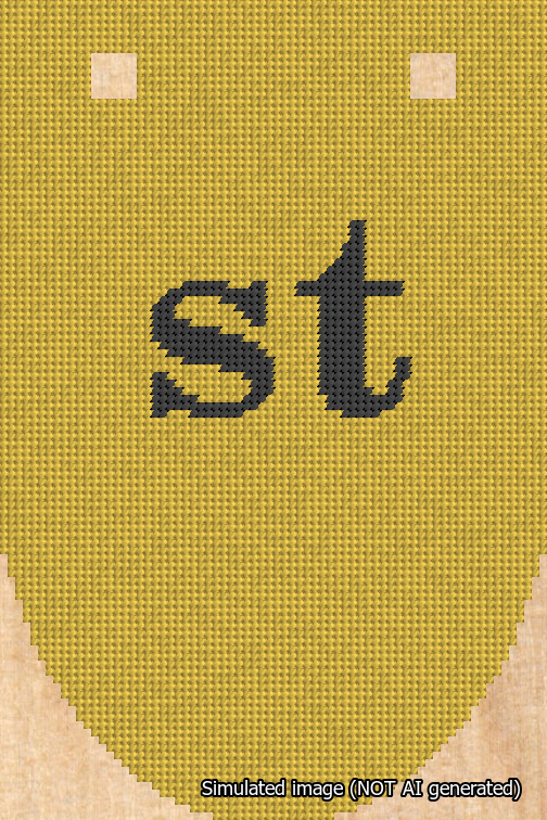 A simulated image of the stitched needlepoint design: Banner 18m Rounded st Black on Yellow. Not A.I. generated.