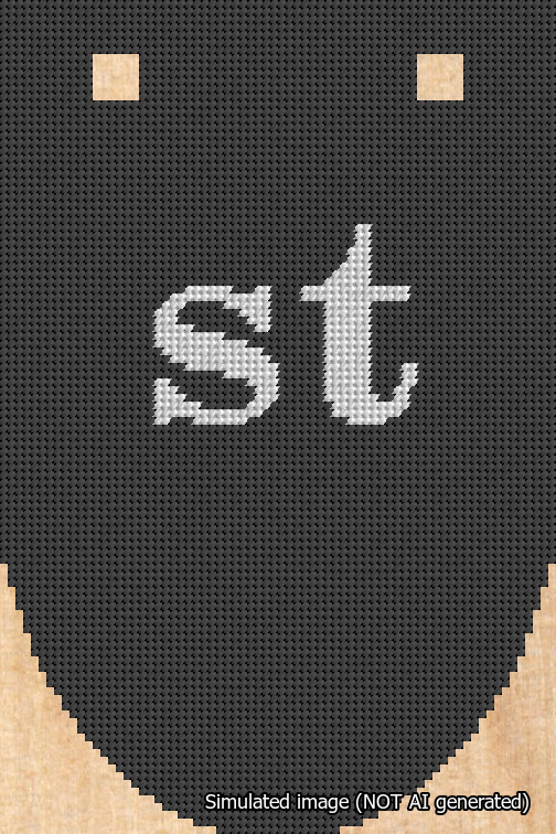 A simulated image of the stitched needlepoint design: Banner 18m Rounded st White on Black. Not A.I. generated.