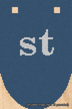 A simulated image of the stitched needlepoint design: Banner 18m Rounded st White on Blue. Not A.I. generated.