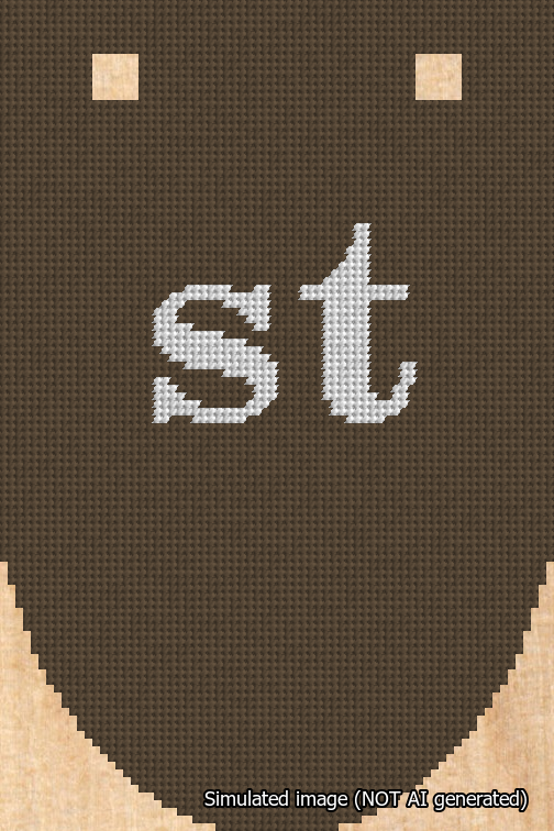A simulated image of the stitched needlepoint design: Banner 18m Rounded st White on Brown. Not A.I. generated.