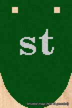 A simulated image of the stitched needlepoint design: Banner 18m Rounded st White on Green. Not A.I. generated.