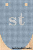 A simulated image of the stitched needlepoint design: Banner 18m Rounded st White on Light Blue. Not A.I. generated.