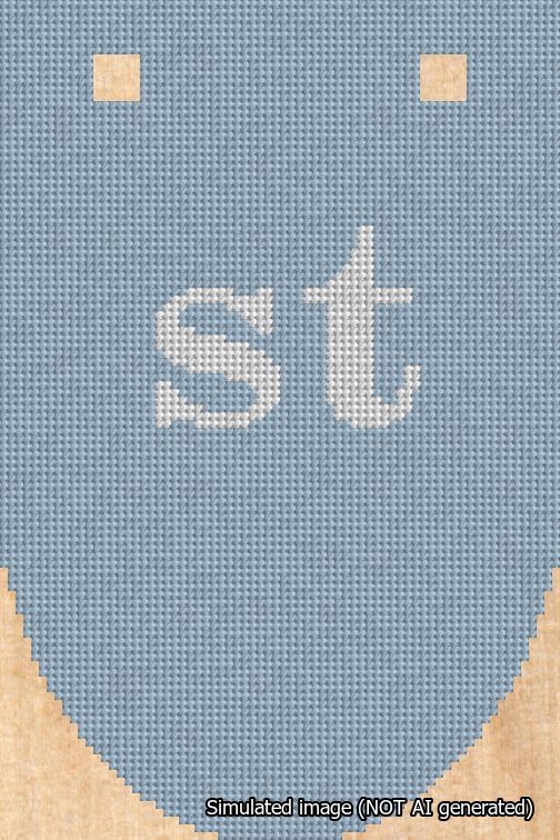 A simulated image of the stitched needlepoint design: Banner 18m Rounded st White on Light Blue. Not A.I. generated.