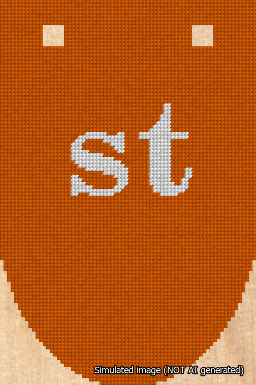 A simulated image of the stitched needlepoint design: Banner 18m Rounded st White on Orange. Not A.I. generated.