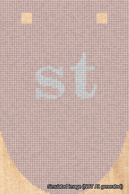 A simulated image of the stitched needlepoint design: Banner 18m Rounded st White on Pink. Not A.I. generated.
