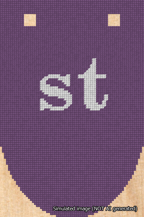 A simulated image of the stitched needlepoint design: Banner 18m Rounded st White on Purple. Not A.I. generated.