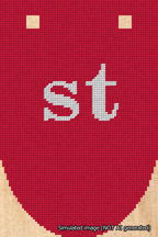 A simulated image of the stitched needlepoint design: Banner 18m Rounded st White on Red. Not A.I. generated.