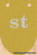 A simulated image of the stitched needlepoint design: Banner 18m Rounded st White on Yellow. Not A.I. generated.